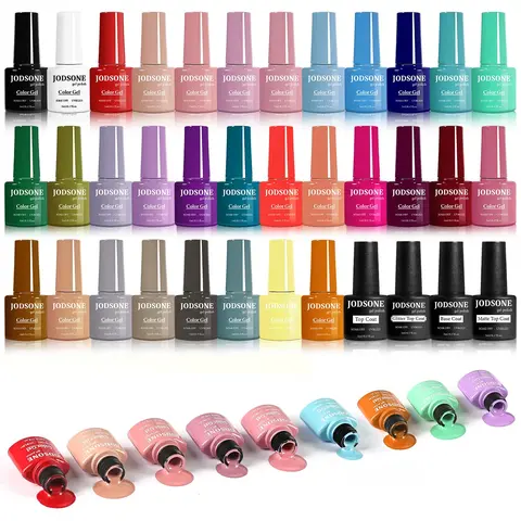 JODSONE 36-Bottle Nail Kit - 32Color Nail Art Bright Gel Polish Set with Base, Glossy, Matte & Glitter Top Coats, Safe Enamel for Manicure, Cosmetic Multi-Pack, Holiday/Anniversary Gift, Flawless Shine
