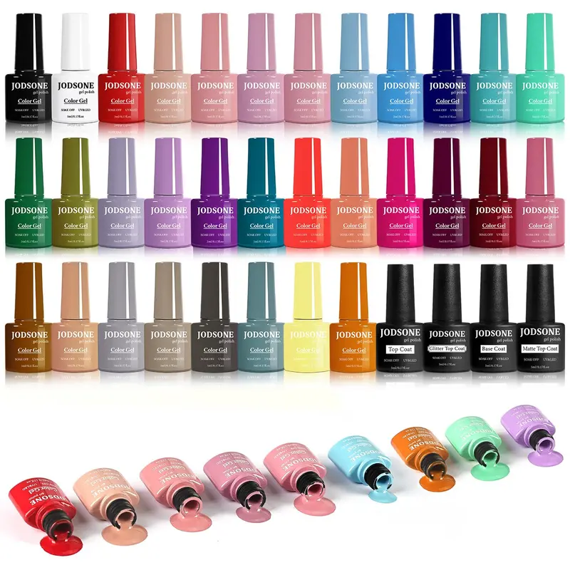 JODSONE 36-Bottle Nail Kit - 32Color Nail Art Bright Gel Polish Set with Base, Glossy, Matte & Glitter Top Coats, Safe Enamel for Manicure, Cosmetic Multi-Pack, Holiday/Anniversary Gift, Flawless Shine