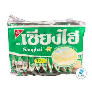 Sanghai Vanilla Flavored Cream Wafers (Pack of 12 Pcs, 2.54 oz) เซี่ยงไฮ เวเฟอร์เคลือบครีมรสวานิลา