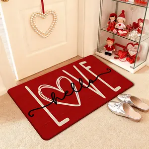 Valentine's Day with LOVE Heart & Hello Cursive Lettering - Soft Suitable for Indoor Entryway, Bedroom, Kitchen - Machine Washable Romantic (Valentine's Gift)