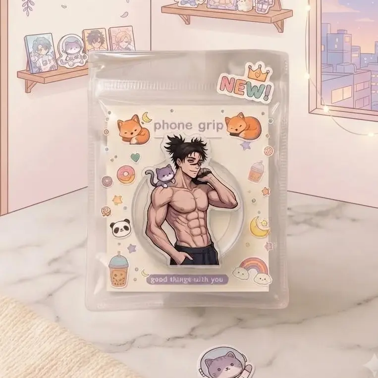 Cool Anime Boy Phone Grip Holder Manga Style Griptok Stand Aesthetic Cartoon Character Phone Accessories Gift for Him Her Teen