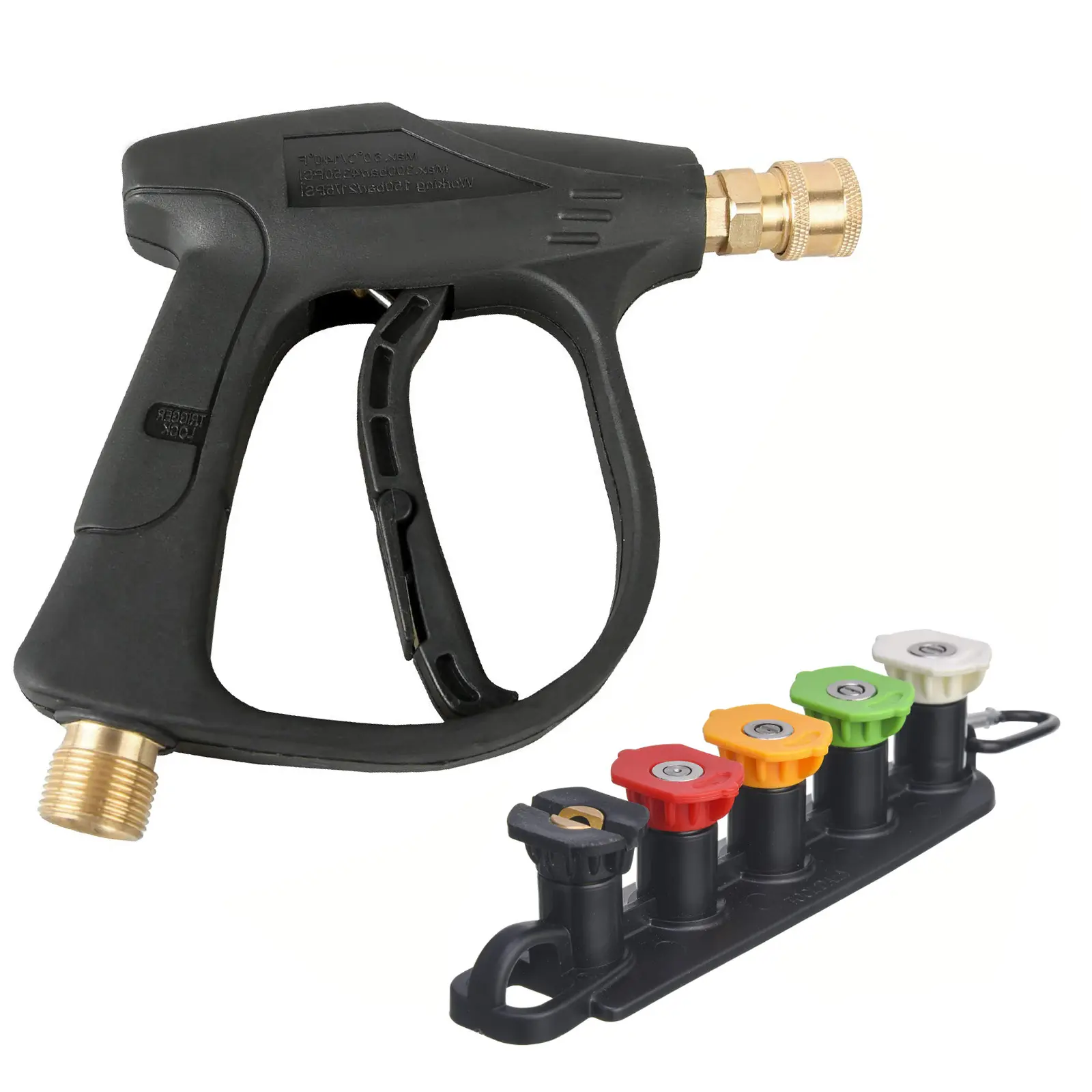 Pressure Washer Spray Gun Kit with Aluminum Core, Locking Handle, M22-14 Inlet, 1/4 in Outlet, Quick Connect Components, 5 Pressure Nozzles & Foam Sprayer, Max 3000 PSI Car Wash Accessory (Tools & Hardware), Handheld Car Wash, Car Wash Sprayer, 1/4 Inch O