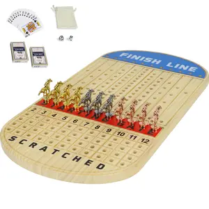 Large size 21 inches Horse Race Board Game Racing Game Thickened Solid Wood with 11 Luxurious Durable Classic Metal Horses with 4 Dice and 2 Boxes of Cards Horse Racing Game