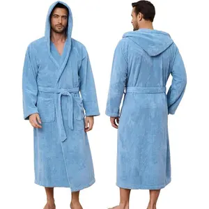 Men's Bathrobes with Hood Soft Long Towel Robe Men