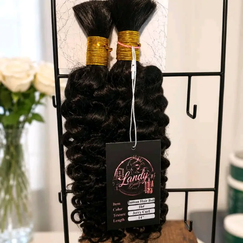 Virgin Brazilian Human Hair Jerry Curl Extensions, 14in 1B Color, Real Long Afro Kinky Human Hair Extensions