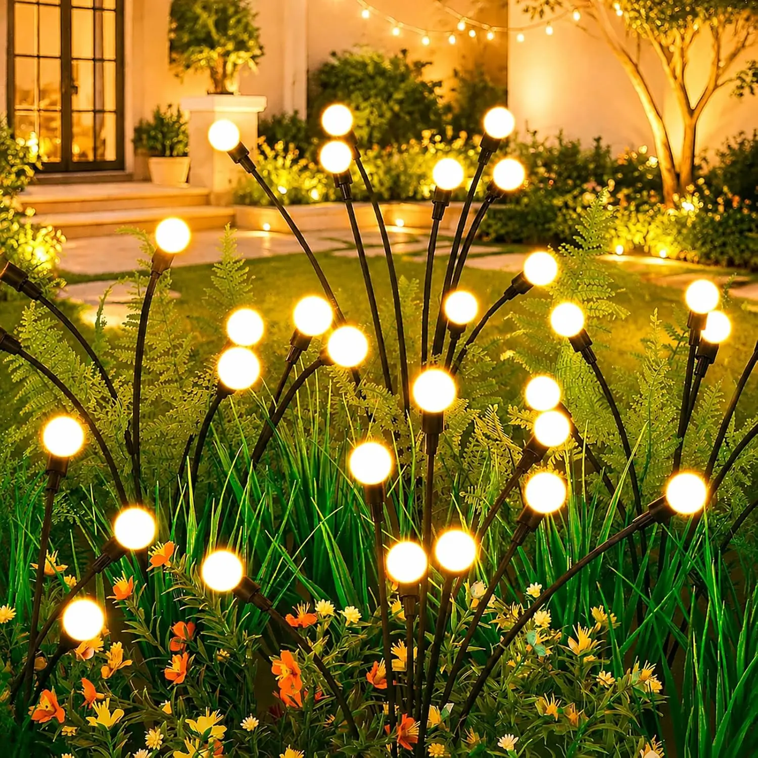 Outdoor Solar Firefly LED Lights - 4/8 Pack Waterproof Garden Stake Decorative Lamps with Auto Dusk-to-Dawn Glow, 32/64 LEDs for Curb Appeal, Whimsy Decor, Mood Lighting & LED Pathway Lighting,dorm essentials,home decor,home essentials,camping essentials