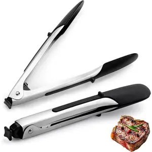 2 pack 9.57-inch Silicone Kitchen Tongs, Rubber Tongs for Cooking, Grill Tongs, Heavy Duty Stainless Steel BBQ Tongs, Air Fryer Tongs, Locking Food Tongs for Grab Food, Toss Salad