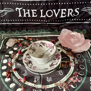 The Lovers Self Love and Attraction Tea Set with Rose Quartz, Crystal Spoon & Organic Raspberry Leaf Tea - Elegant Collection - Beverage
