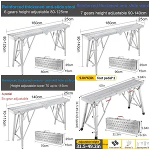 7 adjustable heavy duty adjustable folding work platform scaffolding - 800 lb load-bearing iron ladder, compact folding design, suitable for paint, RV cleaning, car washing, home decoration, scaffolding lifting platform, painting, solid structure