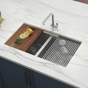 Ruvati Roma 33" Workstation Ledge 60/40 Double Bowl Undermount 16 Gauge Stainless Steel Kitchen Sink (RVH8356)