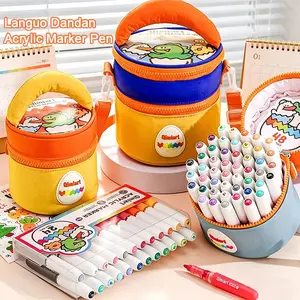 Languo Egg Marker Set 24/36/48/60 Colors, High Coverage Non-Transparent, Portable Canvas Bucket, Hand Drawn DIY Art Brushes, Gift Set for Professional Use
