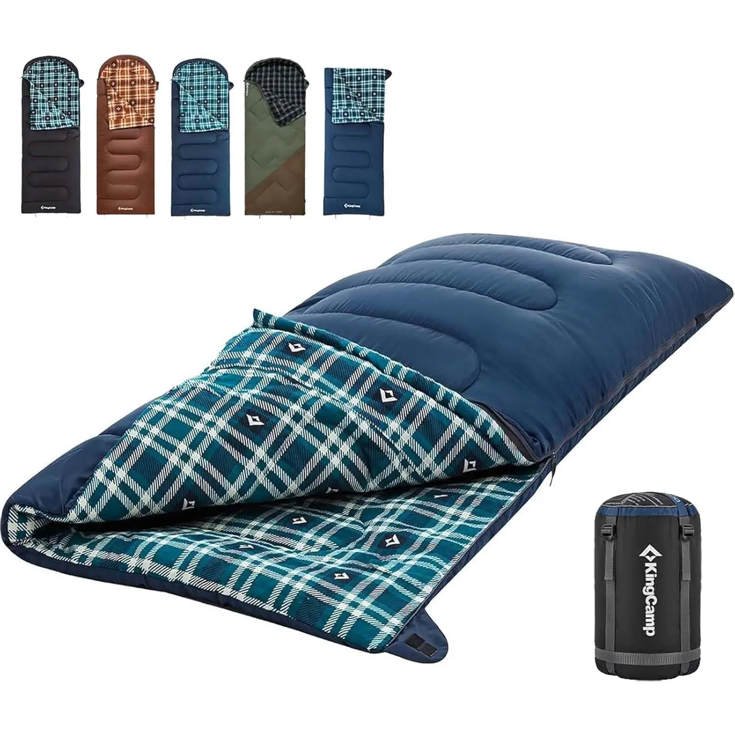 KingCamp Rectangular Flannel Sleeping Bag for Adults, XL Size for Big and Tall, Warm & Waterproof for Extreme Cold Weather Camping, with Compression Sack, Outdoor Camping