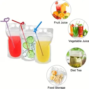 20/60/120pc hand-held beverage packaging bags, made of transparent plastic, are sturdy and durable, reusable, and suitable for Christmas, summer parties, beer, iced coffee, iced milk tea, cold drinks, fruit juice, soda, cold water beverages, etc