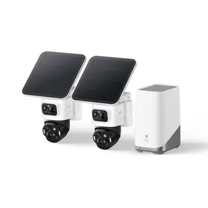 eufy Security eufyCam S4（2-Cam Kit with Homebase S380）, Solar Security Camera Wireless Outdoor, Triple Lens Bullet-PTZ Cam, 4K UHD, 360° Pan and Tilt, Auto Track, 8× Hybrid Zoom, Color Night Vision, HomeBase S380 Compatible