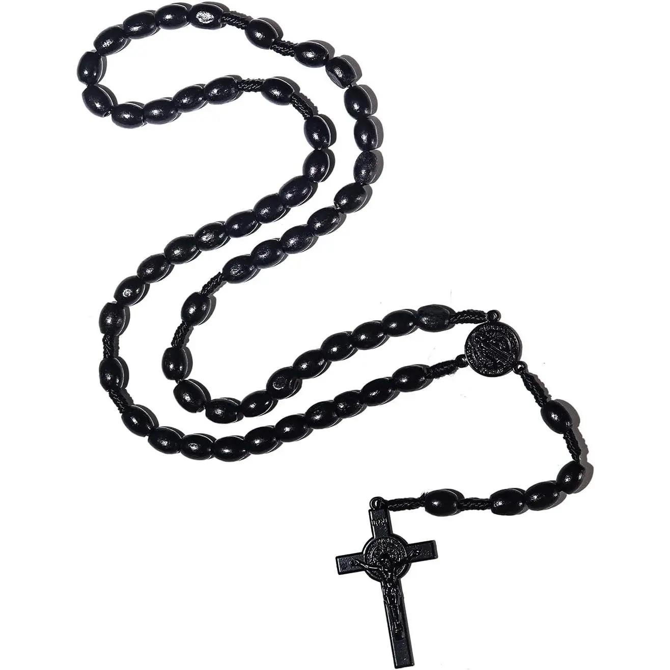 Handmade Wooden Catholic Rosary Necklace for Men & Women, Christian Beaded Prayer Accessory with St. Benedict Medal & Crucifix Motif, Accessory Necklace, Beaded Necklace