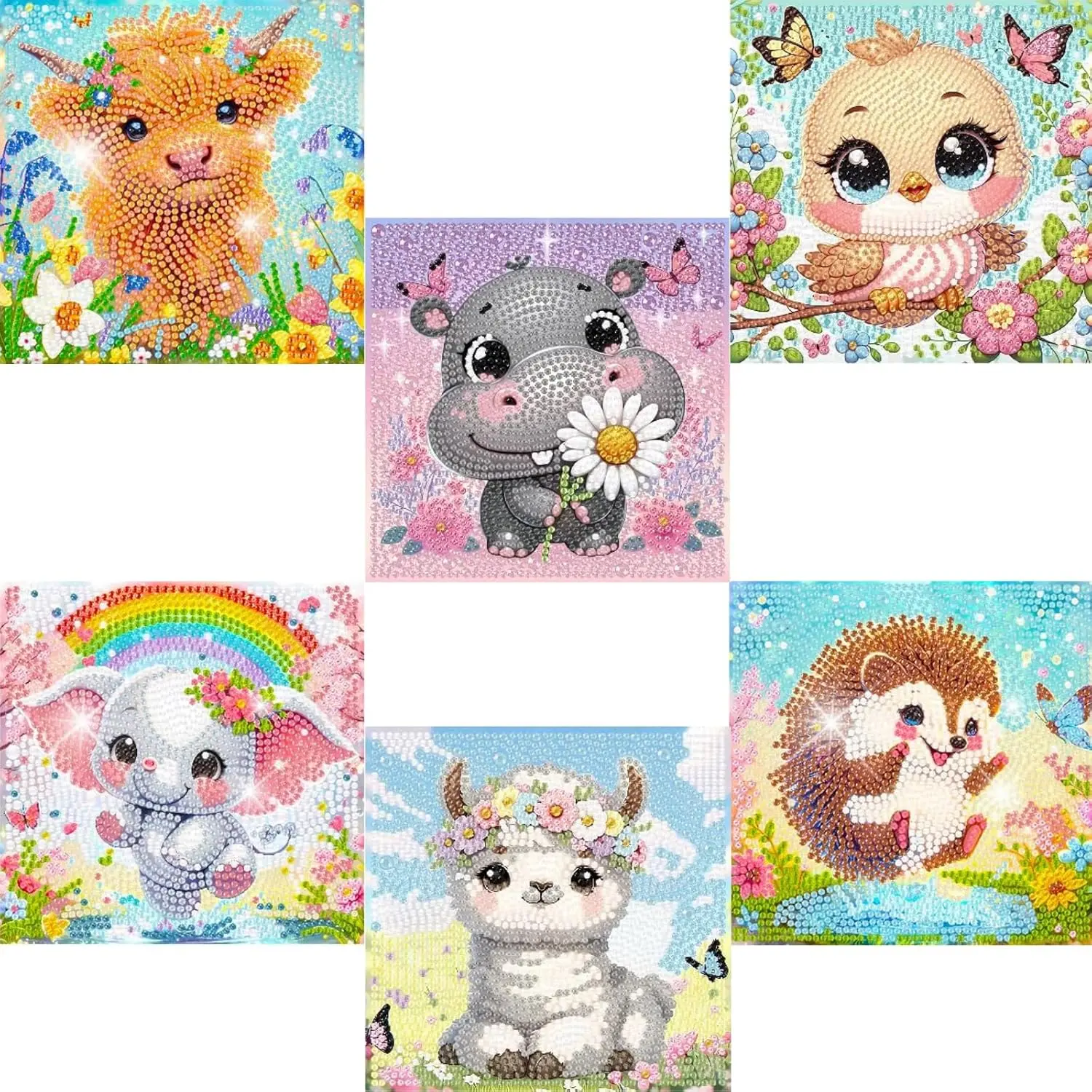 6 Pack Elephant Diamond Art Kits for Kids Beginners | 5D Gem Painting by Number for Children Ages 6-8-12,Cute Animal Fun DIY Diamonds Painting Set,Home Wall Decor 6x6 Inch