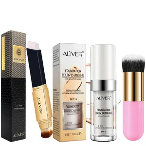 ALIVER Face Makeup Sets, 1 Set Changing Liquid Foundation & 2 in 1 Concealer Stick & Brush. Waterproof, Sweat Proof, Long-lasting Makeup. Light, Not Greasy, Mild, Not Irritating, Cosmetic Set, Makeup Kit Set