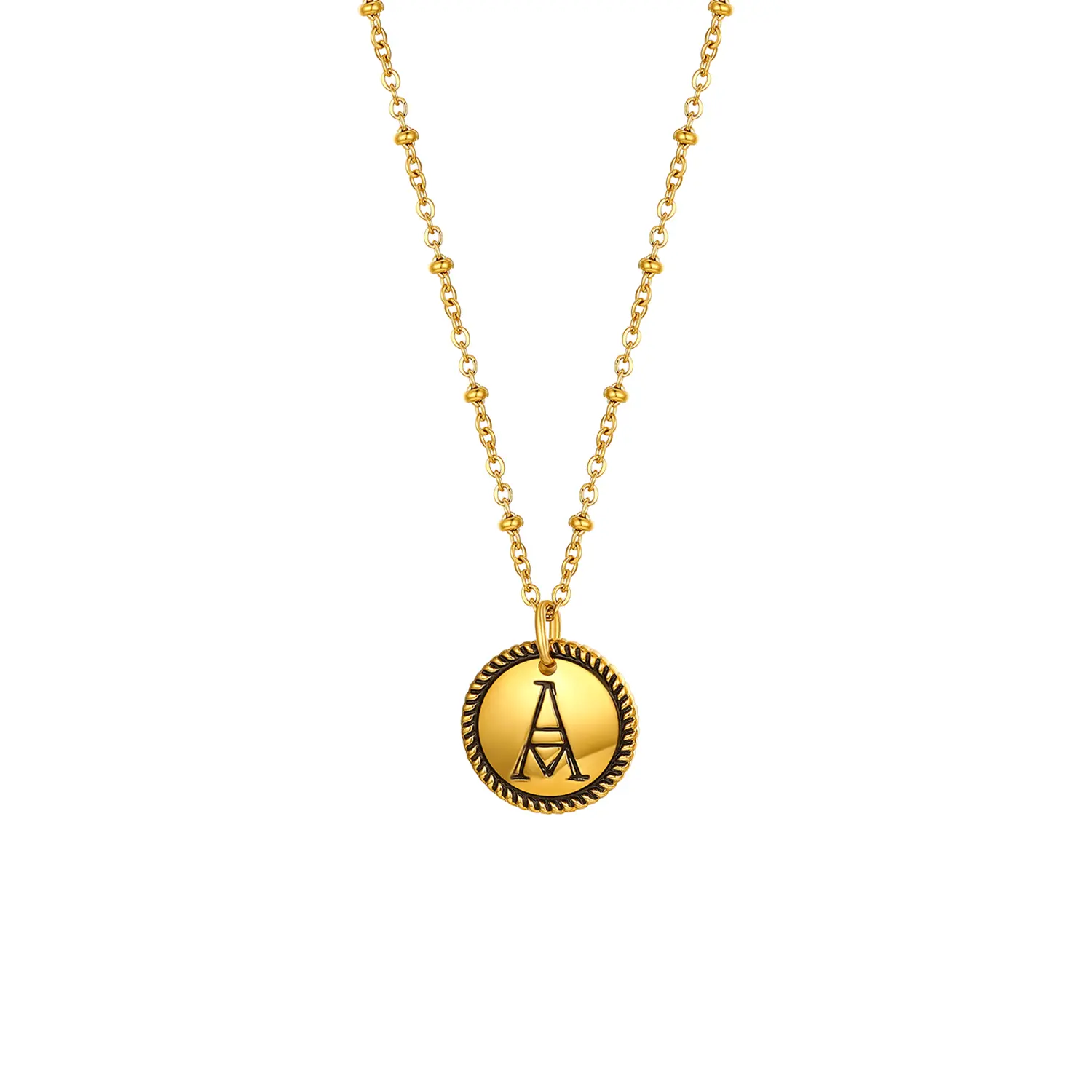 OIDEA Women's Vintage Coin Necklace, Gold Tone Stainless Steel Initial Pendant, Personalized A-Z Letter Jewelry for Layering Gifts