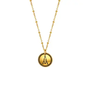 OIDEA Women's Initial Necklace, Gold Tone Stainless Steel Vintage Coin Pendant, Personalized A-Z Custom Letter Motif for Necklace Layering, Personalized Gifts