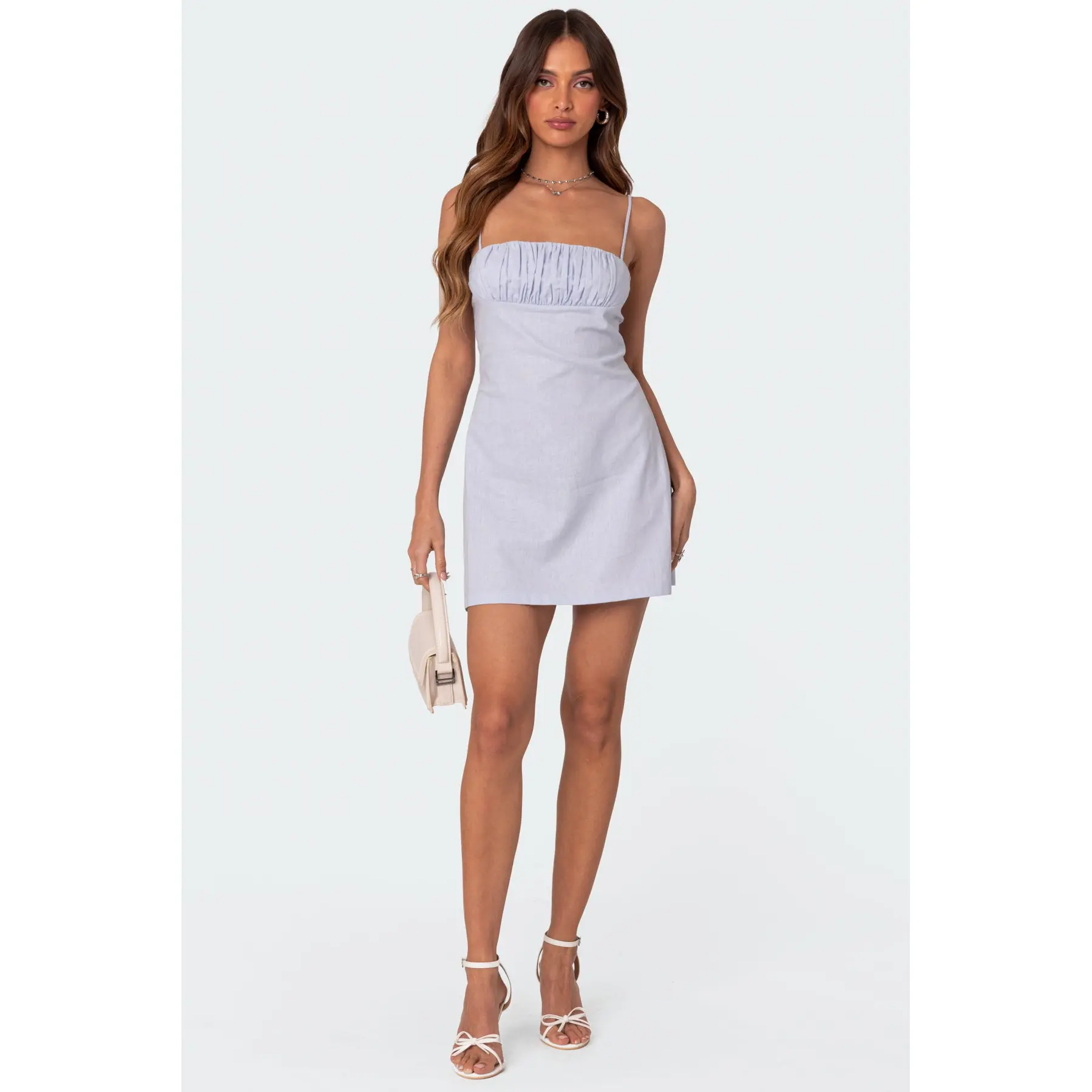 Henrietta Ruched Linen Look Mini Dress