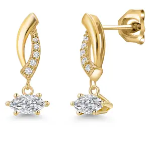 Gem Stone King 10K Yellow Gold 6X3MM Marquise Cut Gemstone Birthstone and White Lab Grown Diamond Infinity Dangle Earrings for Women | Gold Earrings For Women