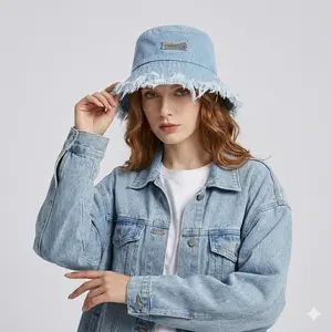 Denim Bucket Hats Y2K Tassel Cap Aesthetic Sun Protection Unisex Wide Brim Fisherman Hat Slouchy Style for Casual Outfit Accessories