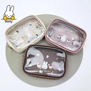 Semi Transparent Makeup Bag Kawaii Miffy Rabbit Cartoon Cake Print Cosmetic Pouch Leather Storage For Girls