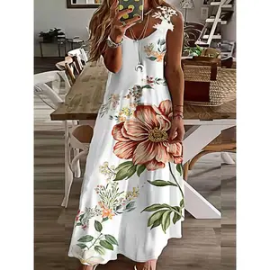 【 plus size 】 Printed sleeveless fitted dress, casual and fashionable dress, suitable for daily vacation wear, summer women's clothing, women's clothingRAIMENTRY
