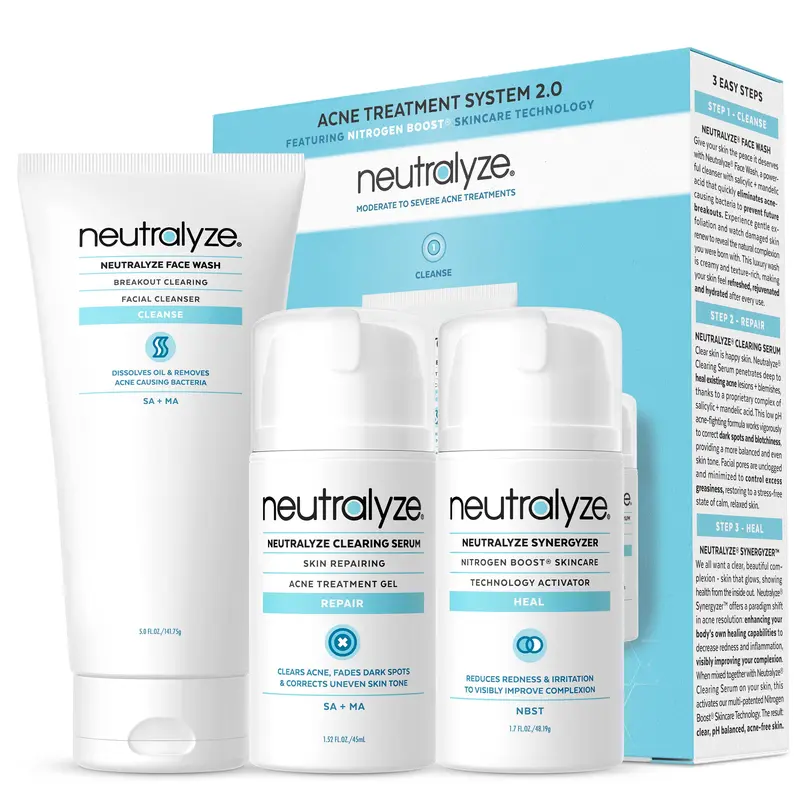 Neutralyze Moderate To Severe Acne Kit 2.0 - Maximum Strength Acne Kit, 2% Salicylic Acid, Mandelic Acid & Nitrogen Boost Skincare Technology Gentle