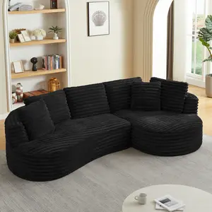 120.9" Corduroy Curved L-Shaped Sectional Sofa, 4-Seater No Assembly Compressed Couch with Tufted Design, Oversized Luxury Sofa for Living Room & Apartment