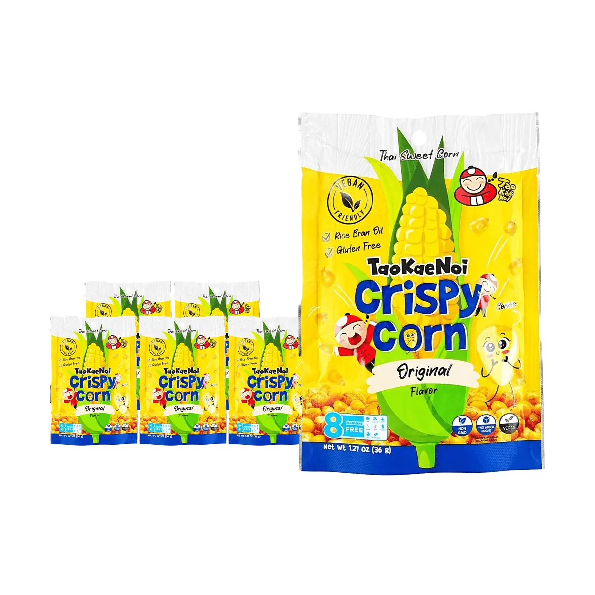 Tao Kae Noi Original Crispy Corn Snack 36g (6 Pack) - Gluten-Free, Vegetarian, Non-GMO, Thai Snack Food