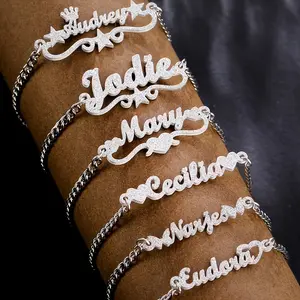 [Custom Letter Bracelet] Personalized Shiny Matte Letter Bracelet for Women - Custom Name Bracelet - Vintage Stainless Steel Adjustable 5mm Cuban Chain Thick Pendant - Fashion Crown Love Letter Family Jewelry Couple Memorial Gift