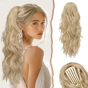 SOFEIYAN Drawstring Ponytail Extension 24 Inch Wavy Curly Clip on Hairpiece Comb Clip in Ponytail Extensions Layered Fluffy Thick Pony Tails Hair Extension Synthetic Hairpieces for Women