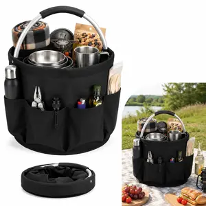 Foldable Picnic Basket - Collapsible Storage Tote with Handle for Outdoor Camping & Travel, 1PCS (Home Organizer Shelf Basket)