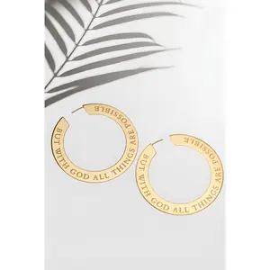 Matthew 19:26 Inspired Large Faith Hoops Gold