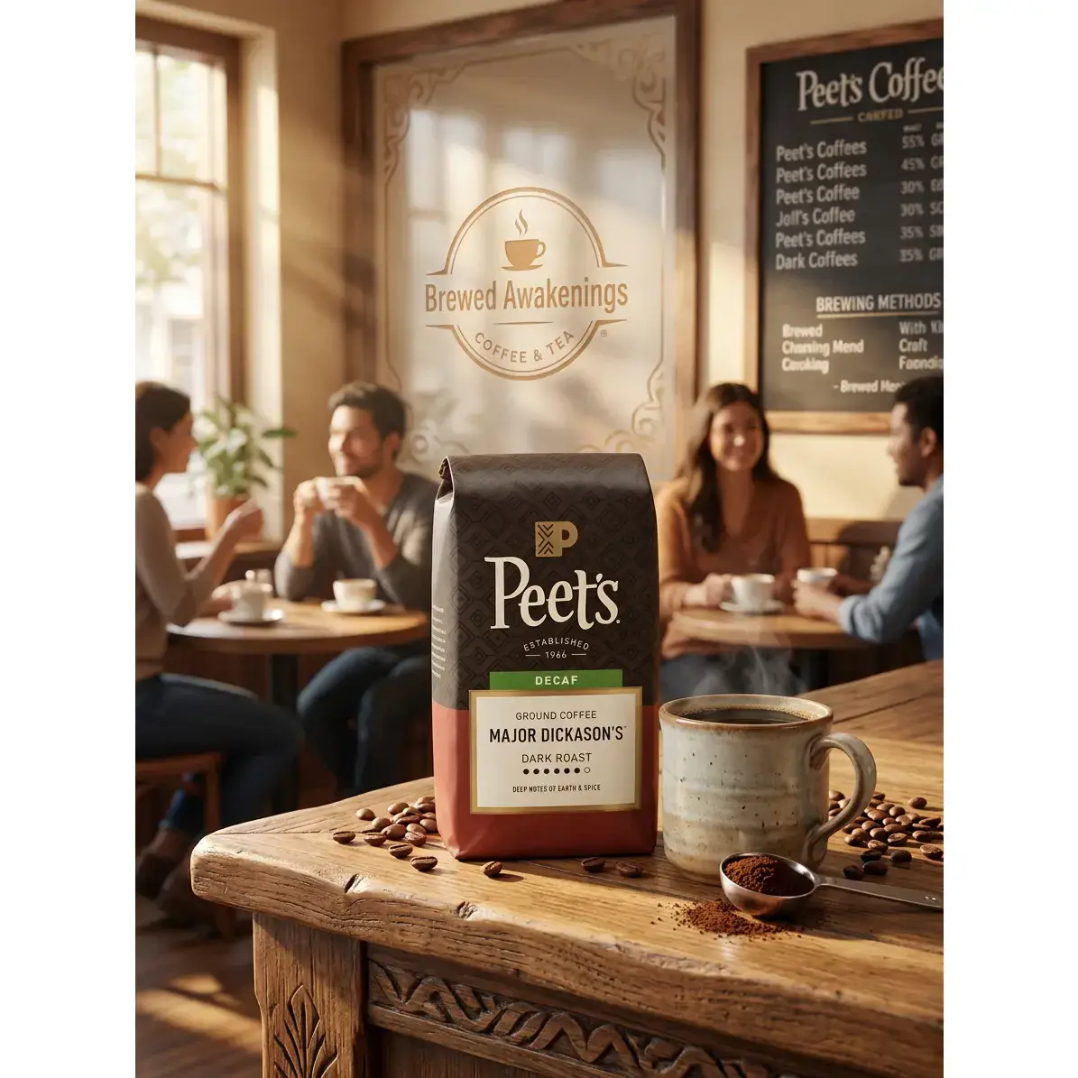 Decaf Major Dickerson Organic Bean Dark Roast Ground Coffee, 10.5oz Flavorful Beverage