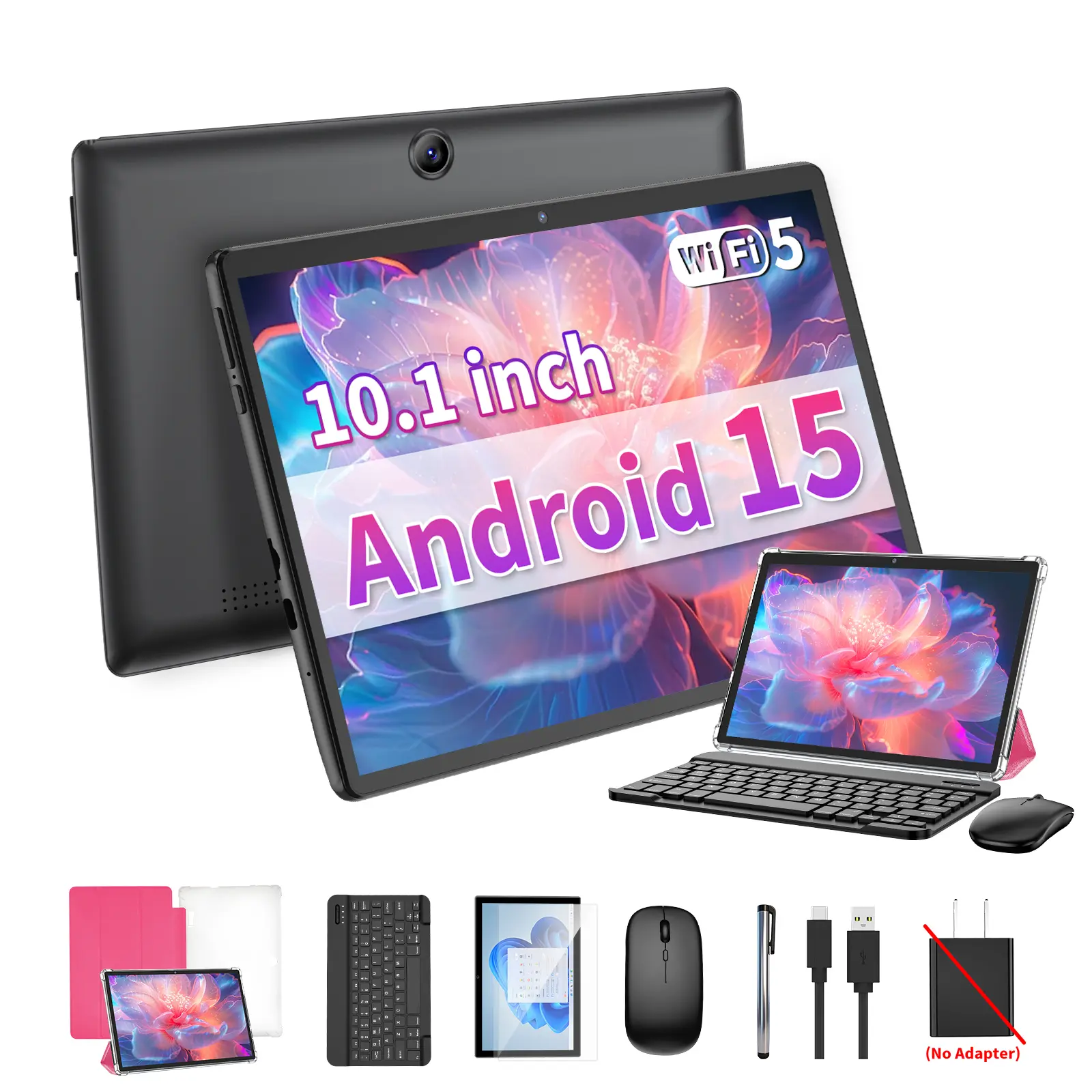 【DealsForYouDays】Relndoo Android 15 10.1 Inch Tablet ,Wireless Set with Keyboard, Mouse, Stylus, Case, 5G WiFi, Android Tablet Computer, Multifunctional Tablet