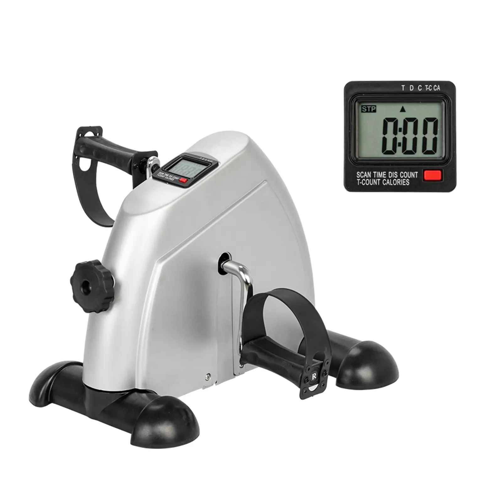 Under Desk Mini Exercise Bike with LCD Display - Portable Hand-Ft Pedal Trainer for Home Office, Compact Silver Leg-Arm Rehabilitation Exerciser design proof leak, Full Body