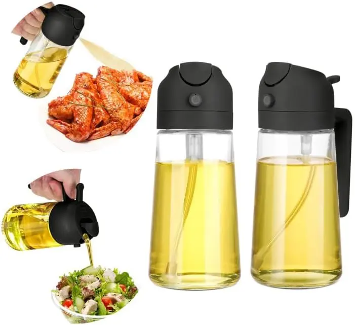 16 oz Glass Oil Spray Bottle, 2-in-1 Olive Oil Sprayer and Kitchen Cooking Oil Dispenser, Oil Bottles for Kitchen, Glass Oil Pourer with 470 ml Aroma Mist Spray and Pour Design for Home Use Kitchenware #GLOBAL PICKS