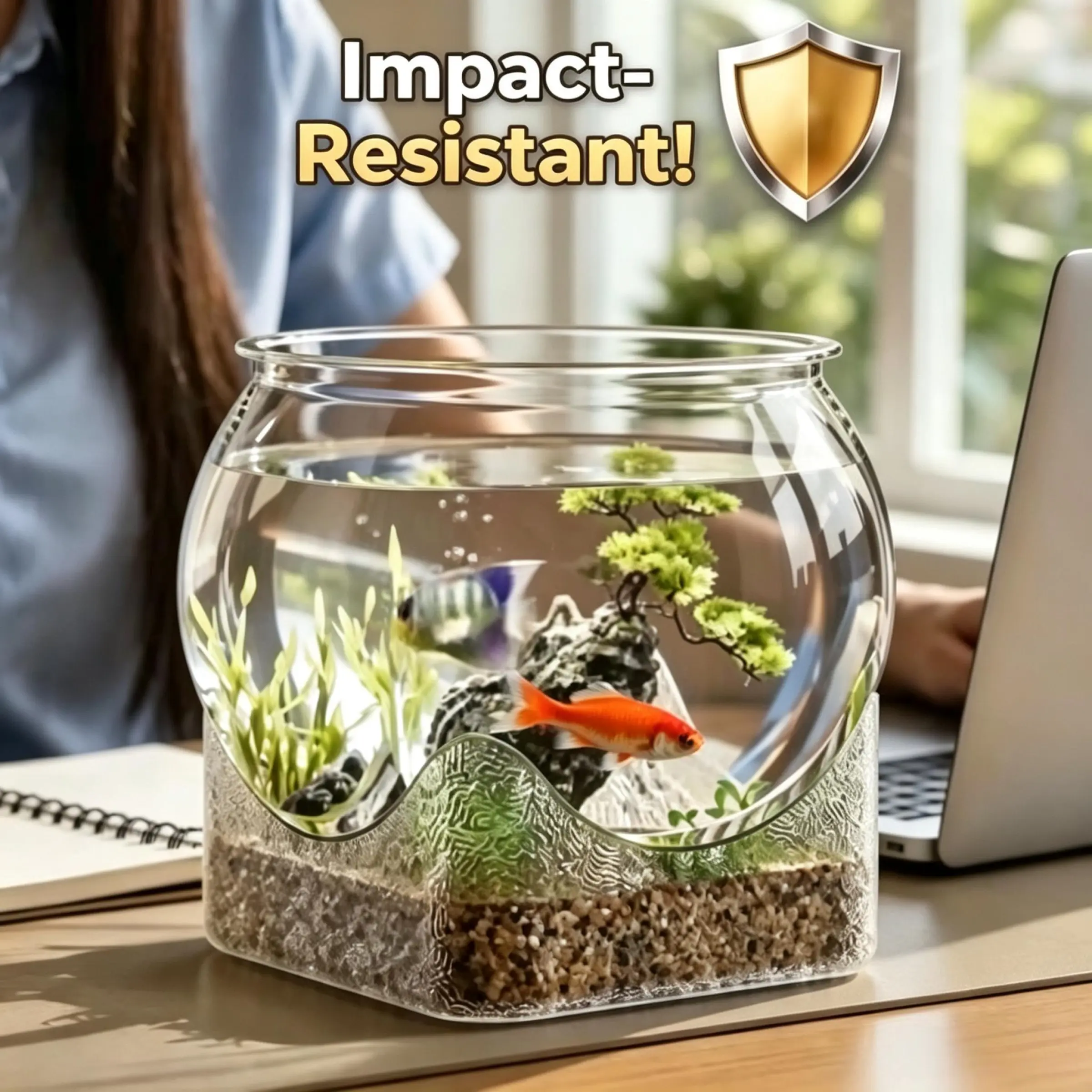 Shatterproof Desktop Aquarium, High Transparency Small Goldfish Tank, Office Hydroponic Decorative Fish Tank, 0.6-2.8 Gallon Bubble Shape