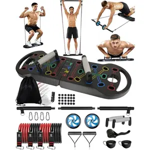 Portable Multi-Purpose Push-Up Board Portable Exercise Equipment with 16 Gym Accessories.20 in 1 Push Up Board Fitness,Resistance Bands with Ab Roller Wheel,Full Body Workout at Home