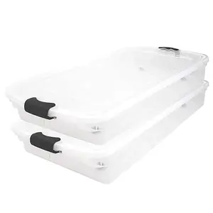 Homz 60 Quart Underbed Storage Container Bins with Latching Lid, Clear (2 Pack) Boxes Organiser