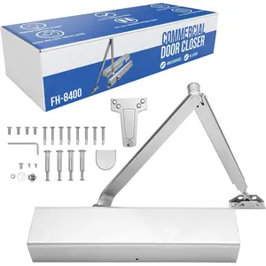 Commercial Door Closer FH-8400 Heavy Duty Adjustable Grade 1 Standard Automatic Door Closing Hinge - ADA Compliant UL & CUL UL10C Listed - Aluminium Finish - High Traffic ()