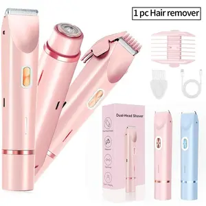 Bikini Trimmer for Women,2 in 1 Dual Head Bikini Shaver & Body Shaver,Cordless & Waterproof Electric Bikini Trimmer for Women, USB Rechargeable Trimmer, Painless Hair Removal with Silky Glow Finish,Pink and Blue