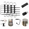 4 Pack Multi-Tier Heavy-Duty Polished Metal Pants Hangers - 5-Tier Durable Hangers & Pegs with 20 Clips, Protective Caps, Scratch-Resistant Adjustable Rack, Smooth Clothing Organizer for Trousers, Leggings, Apartment Laundry Organization (Black, Boxed)