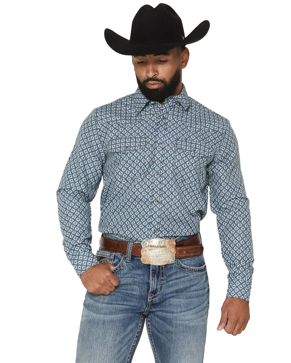 Rank 45 Men's 45&Reg; Men'S Twisted Geo Print Long Sleeve Snap - Rmsp26w20-Bl