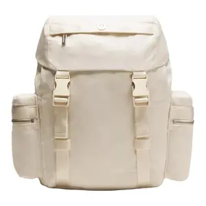 Lululemon Wunderlust 14L Nylon Backpack with Drawstring Opening and Multiple Pockets for Men and Women in Light Ivory
