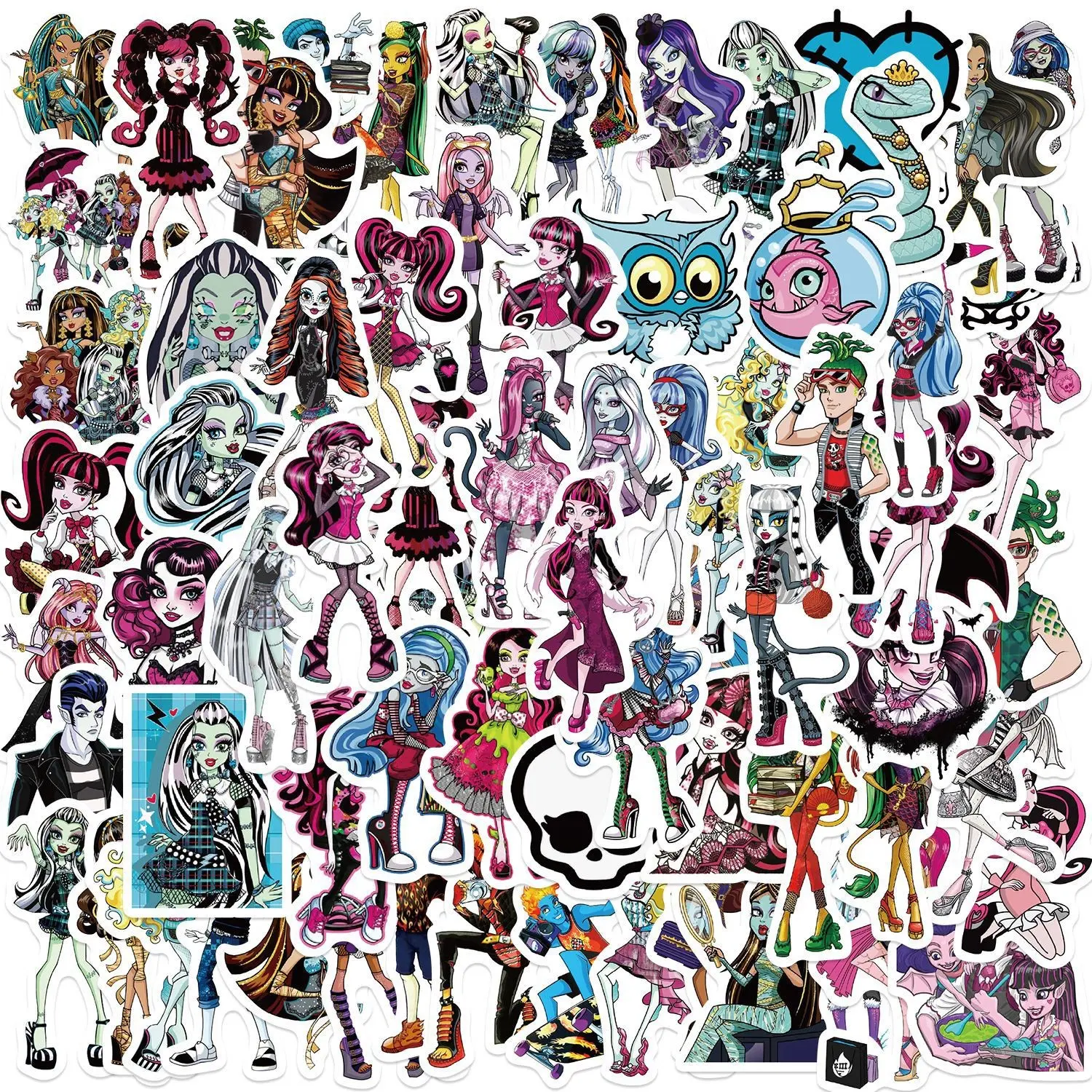 70 Cartoon Monster High School Graffiti Stickers, Funny Stickers, Decorative Stickers, Guitar Notebook Luggage DIY Waterproof Decals, Decoration, Flat Sticker Type, No Ca Prop 65 Re, Pvc Waterproof Stickers