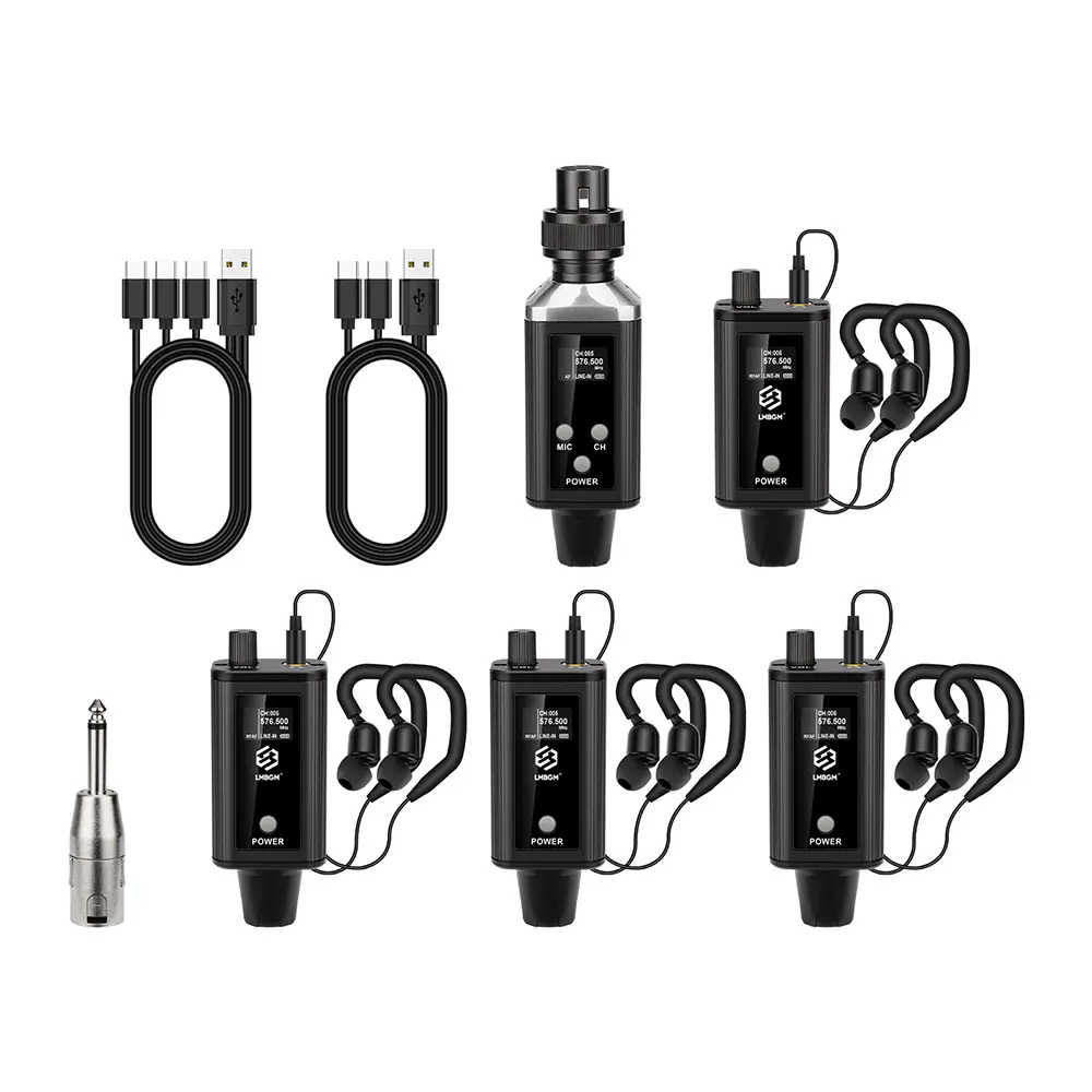 LMBGM A9 UHF Wireless In Ear Monitor System, USB Charging, 16 Signal Channels, XLR Interface, Audio Gain Adjustment