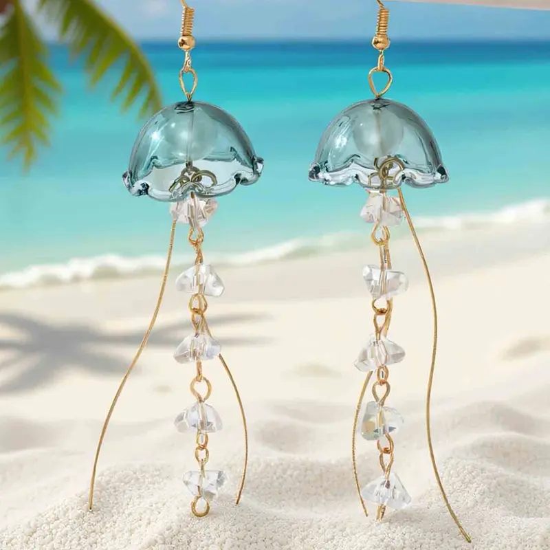 Fashion Irregular Ocean Wind Dreamy Jellyfish Crystal Long Drop Dangle Unique Design Earrings, Elegant Party Jewelry for Women, All Seasons Accessory, Dangling Earrings, Dangly Earrings